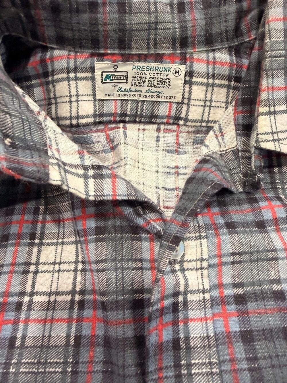 Vintage Kmart Preshrunk Mens Medium Plaid Flannel Shirt Cotton Button Front USA